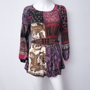ETRO Italy Blouse • Print Tunic Wrap • Patchwork Boho • Mini Skirt Top 46 M L 10